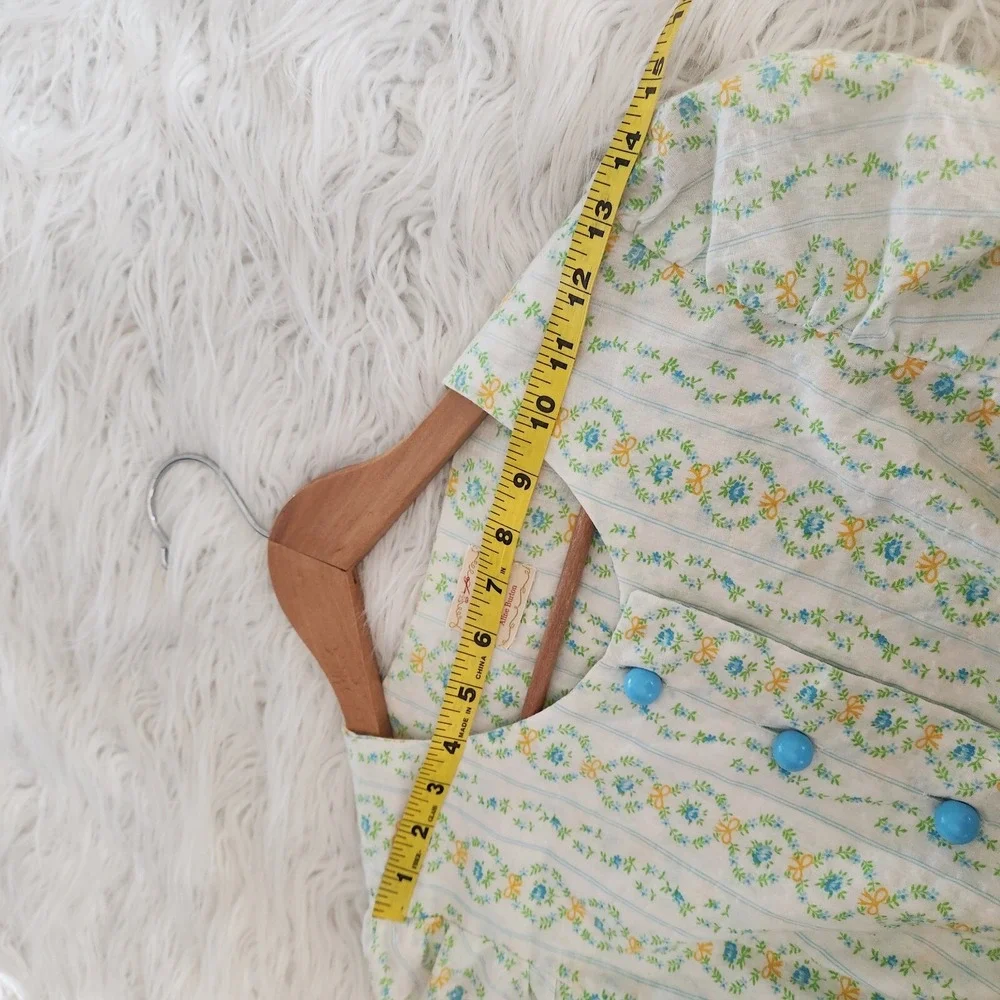 70s Vtg Handmade Maxi Prairie Dress‎ Roses Floral Seersucker cottagecore - Picture 14 of 16